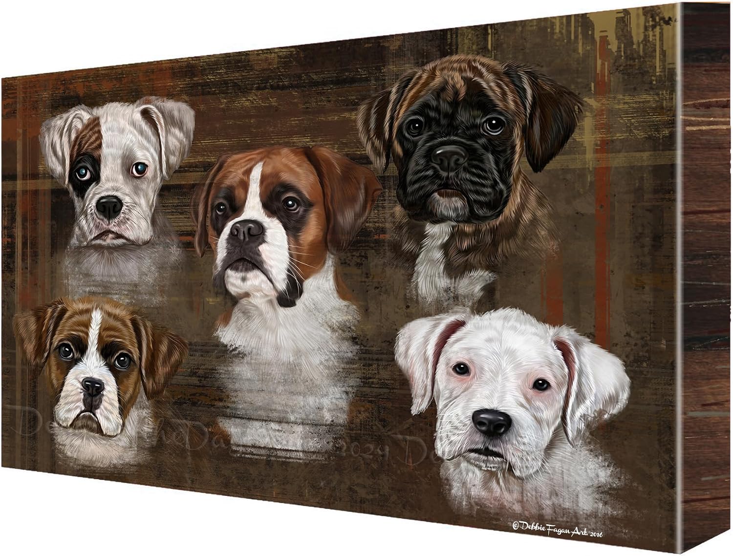 Doggie of the Day Rustic 5 Heads with Boxer Dogs Canvas Wall Art - Premium Quality Ready to Hang Room Decor - Flat Rolled 8" x 10"