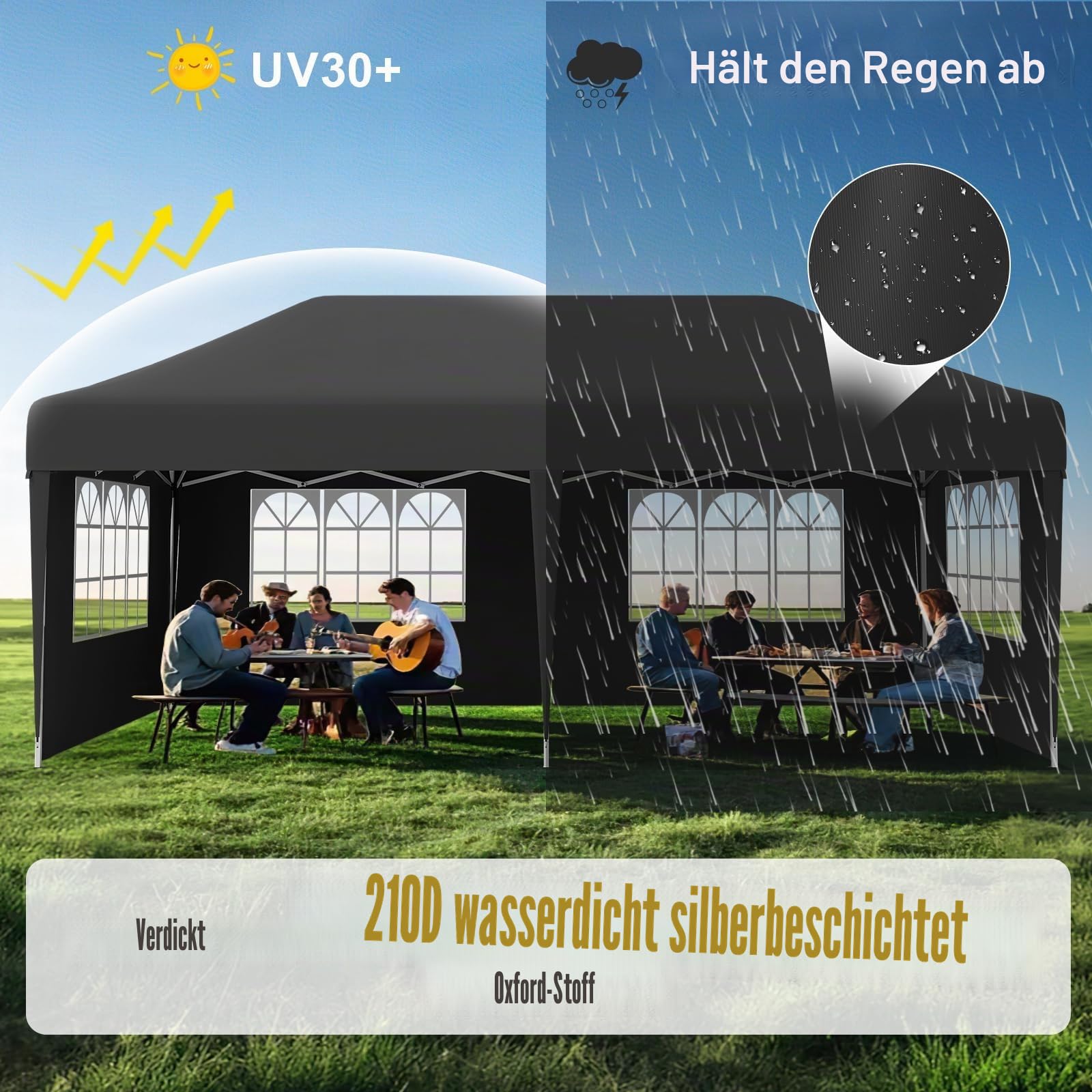 Devoko Faltpavillon 3x6 Wasserdicht Stabil Winterfest Höhenverstellung