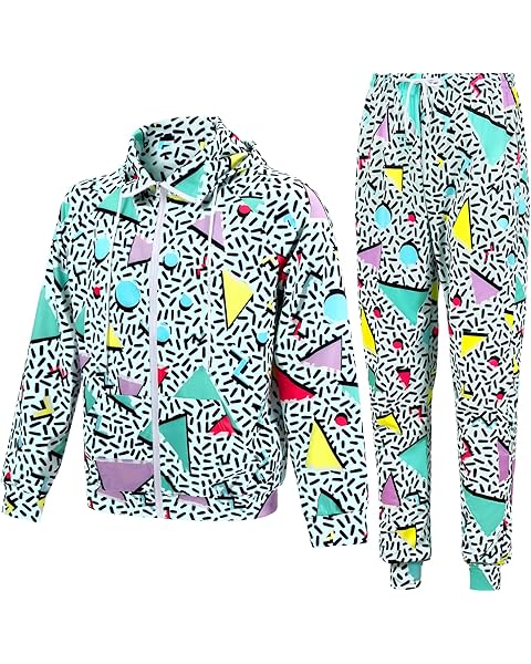 Cuffbow 80s 90s Outfit for Men 80s Tracksuit 90s Retro Athletic Sweatsuit Hooded Long Sleeve Hooded Sportswear for Sport