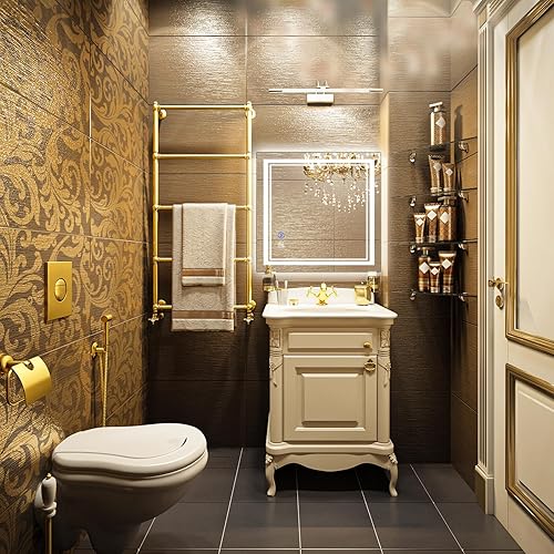 Vista 18 de SaniteModar Espejo de baño con luces de 32 x 24 pulgadas, espejo LED para baño, espejo de baño LED, 3 colores regulables, antiniebla, botón táctil