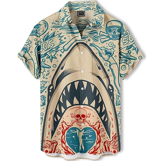 Men's Hawaiian Shirt,Ocean Print Shirt, Funny Short Sleeve Button Down,Regular Fit