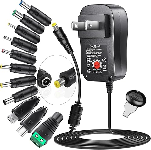 SoulBay Adaptador universal ACDC 41W Fuente de alimentación conmutada Multi Voltaje DC 6V 9V 12V 2A 15V 18V 24V 1.5A Cargador con 11 unids