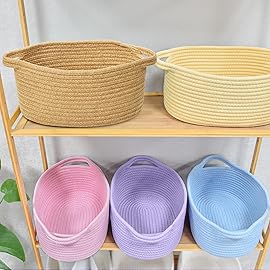 ABenkle Small Basket with Handles - Decorative Durable Rope Woven Storage Bin Shelf Storage Organizer Cube, Easter Baby Gift Basket, 12x8x5