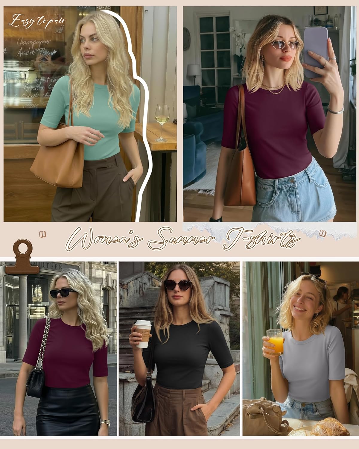 Neer 4 Pack Women's Half Sleeve Tops Elbow Length Slim Fit Crewneck T-Shirts 1/2 Sleeve Casual Summer Basic Tees - Image 3