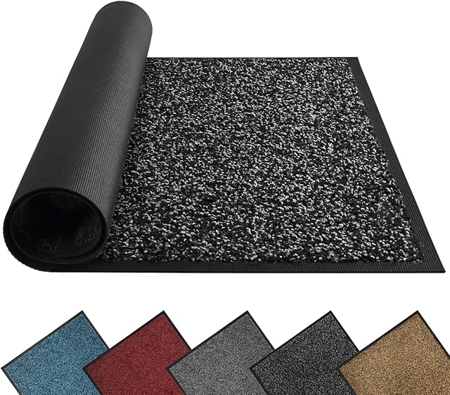Mibao Dirt Trapper Door Mat for Indoor&outdoor, 60x90cm, Anthracite Black, Washable Barrier Door Mat, Heavy Duty Non-Slip Entrance Rug Shoes Scraper, Super Absorbent Front Door Mat Carpet