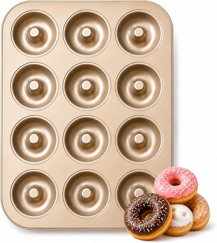 Nonstick Donut Pan for Baking 12 Cavity - Carbon Steel Donut Baking Pan for Muffin, Cake, Dessert & Mini Bagel | Doughnut Bakeware for Oven Baking | Mold Donut Trays Easy Clean & Non-Stick