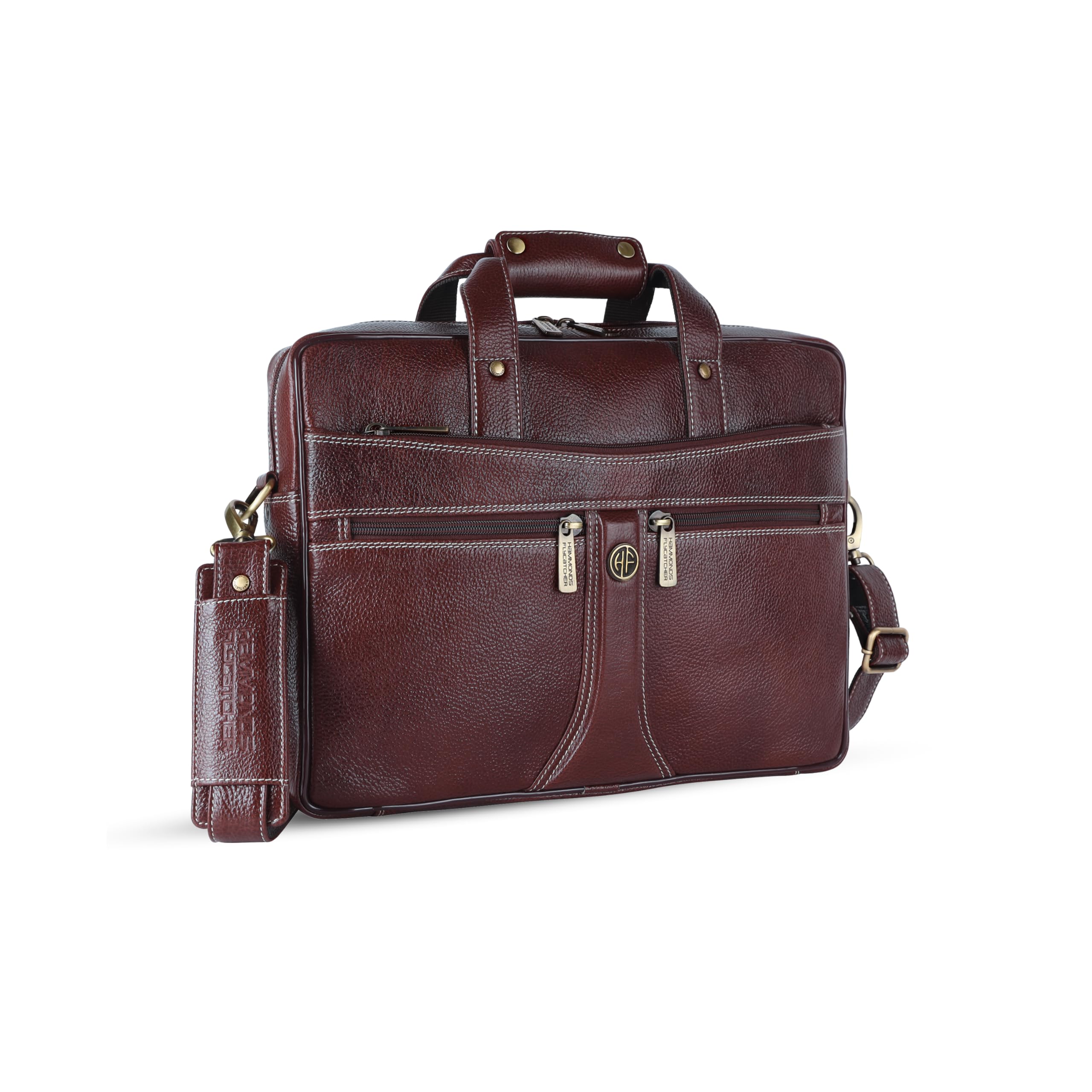 HAMMONDS FLYCATCHER Genuine Leather Laptop Bag for Men for 15.6 Inch Laptop - Office Bag for Men for Office, Travel, Daily Use, Adjustable Strap - Water-Resistant - 1 Year Warranty - Brown