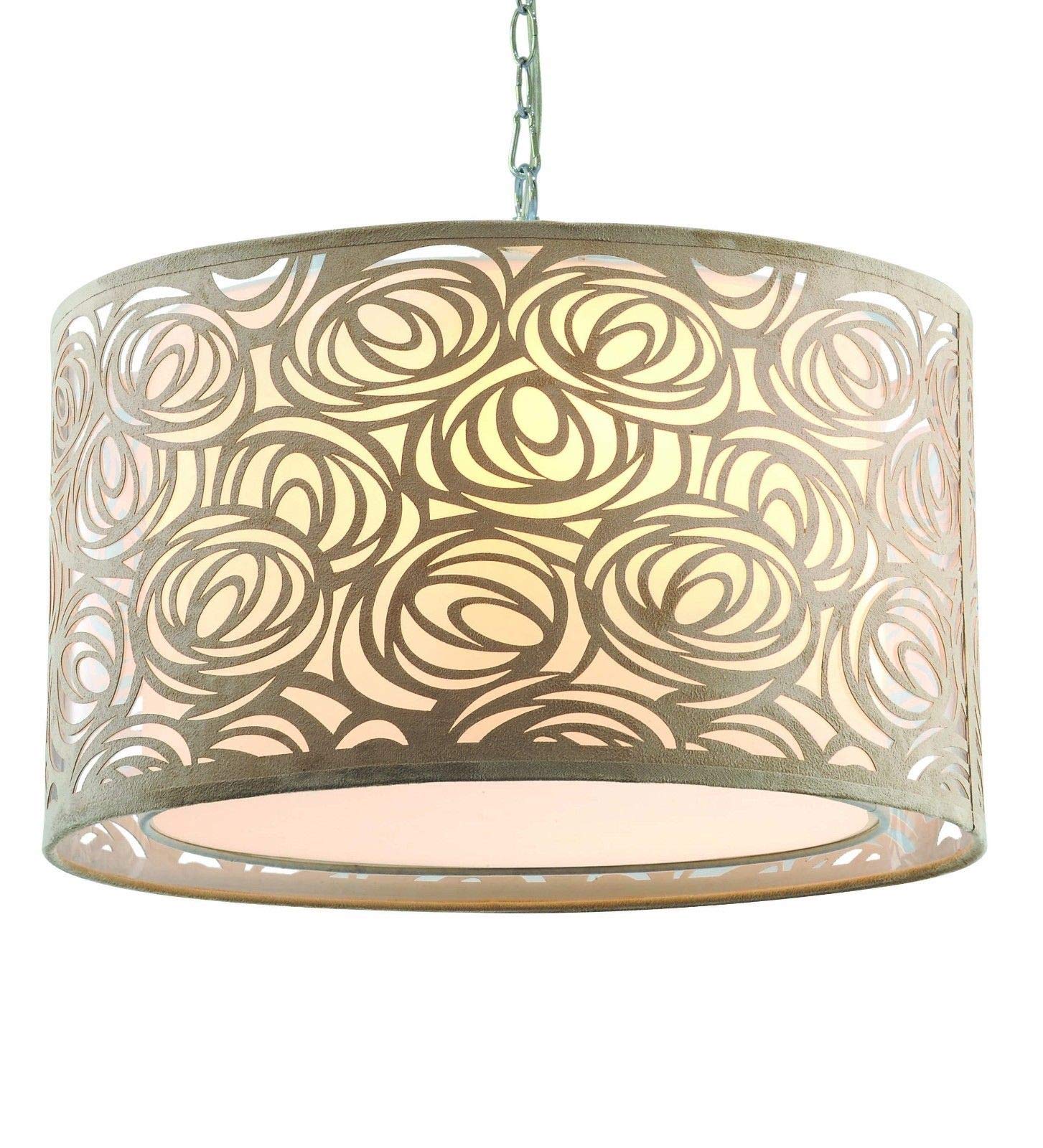 Large Contemporary Abstract Coffee & Cream Fabric Drum Pendant Ceiling Light