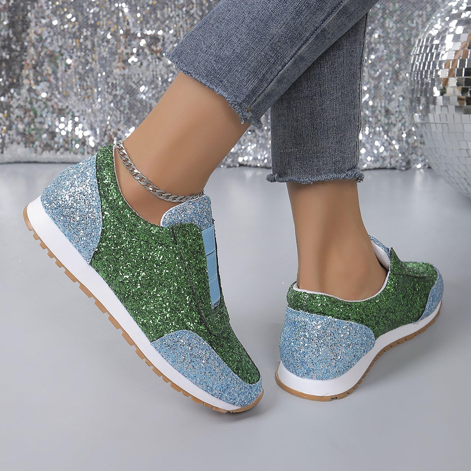 Sneaker da donna glitterate, eleganti, comode da corsa, slip-on