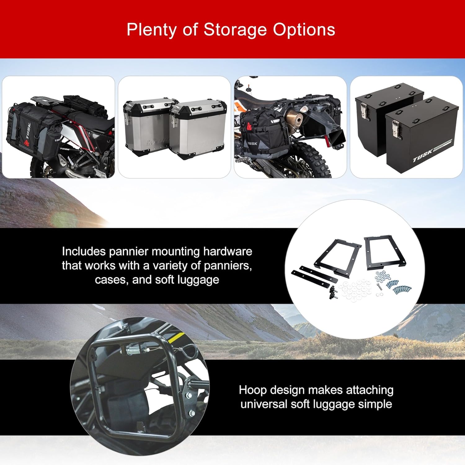 Tusk Pannier Racks Adventure Luggage Mounting System for Soft Bags and Hard Pannier Boxes Compatible with Suzuki V-Strom 800 2023-2026