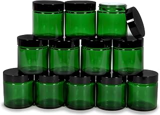 12, Green, 4 oz, Round Glass Jars, with Inner Liners and black Lids