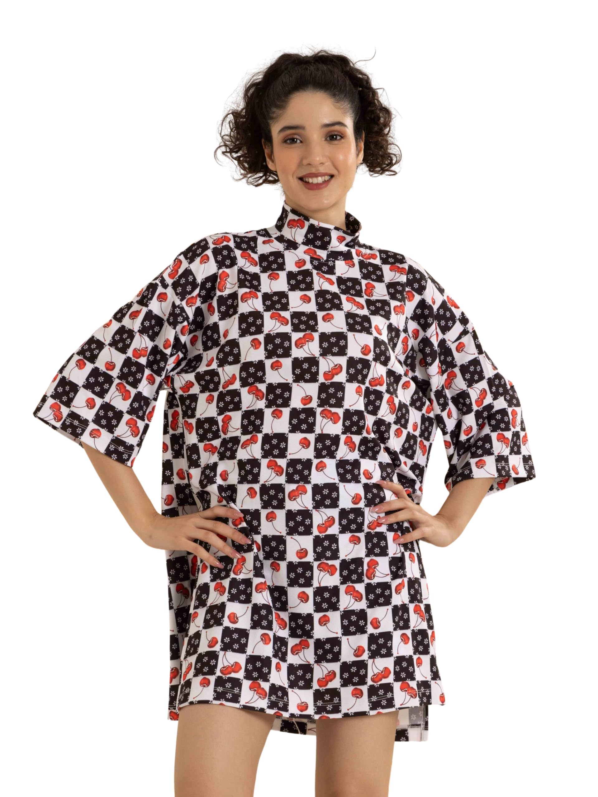 tandul Women Casual Printed High Neck Kaftan Top - Multi Febric Blend, Oversized Regular Sleeves-picture-35