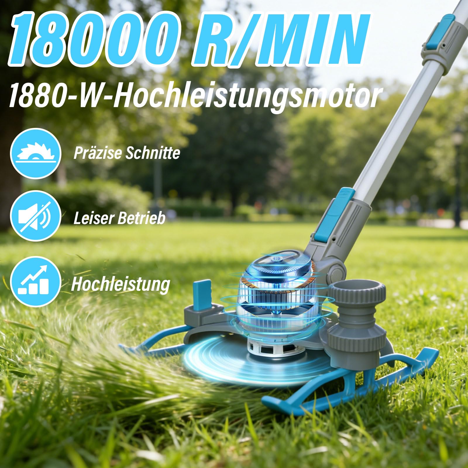 Akku Rasentrimmer für Makita-Akkus, 2 in 1 Rasentrimmer mit 2 x 3.0Ah Akku | 21V Akku Freischneider/Rasenkantenschneider mit 3 Klingenmodellen für Rasen, Garten, Einfassung der Einfahrt und Buschtrimmen