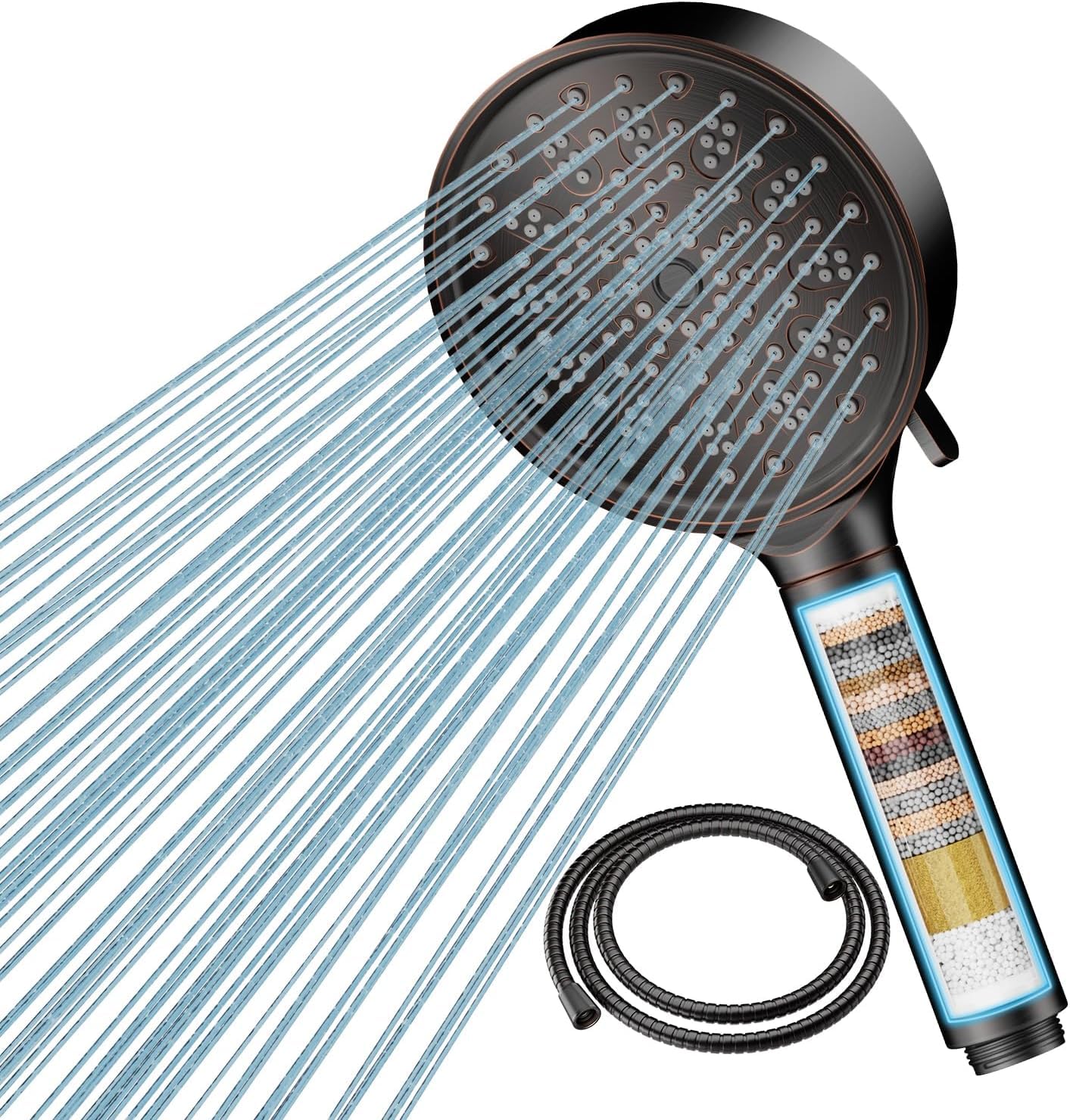 Cobbe Duschkopf mit Filter, Hochdruck Handbrause mit Schlauch, 6 Strahlarten Duschkopf Wassersparend mit Filtration in 20 Schichten, Duschbrause für Hartes Wasser,Rest-Chlor,Bakterien, Gold Bronze