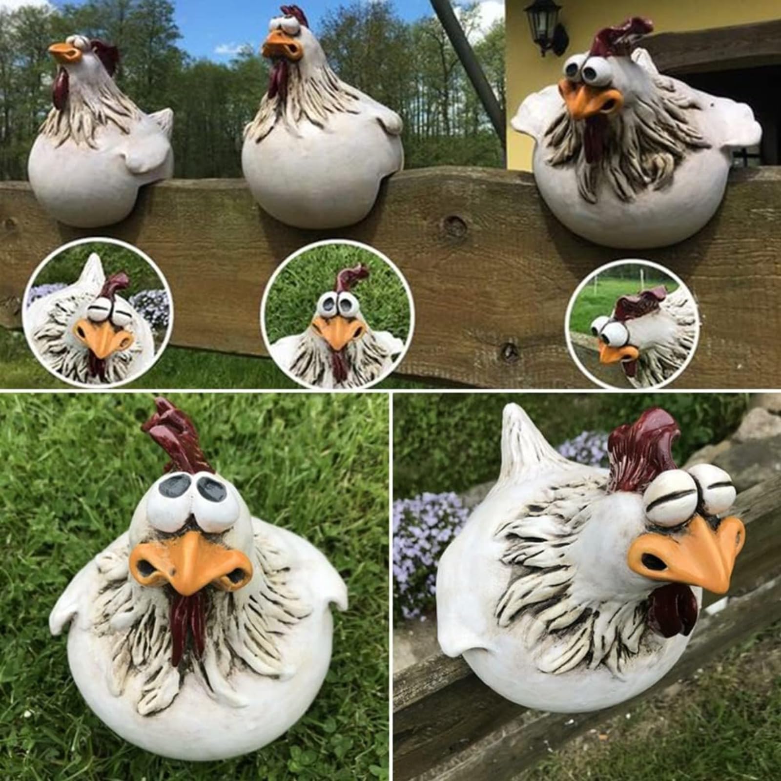 Decoración de Jardín de Resina - Diseño de Gallina, Figura de Animal, Estatuas (3 Unidades)