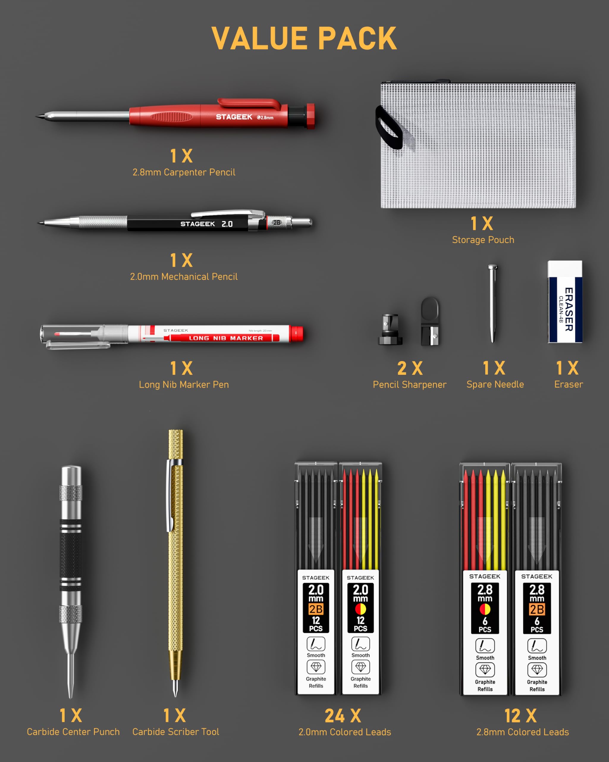 STAGEEK 14-in-1 Carpenter Pencils Set, Mechanical Pencils for Construction — Amazon image 7