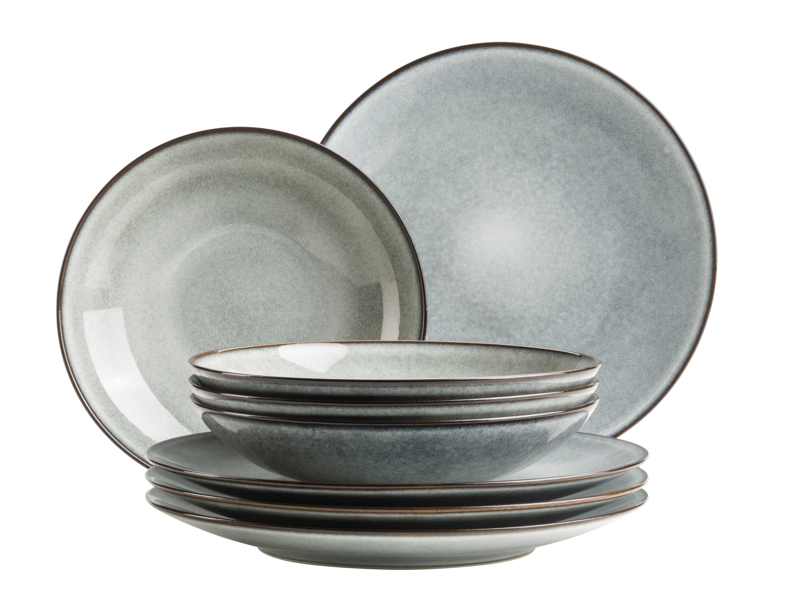 Mäser Smokys Series Tableware Set for 4 People, 8-Piece Dinner Service in Scandi Look, Stoneware, Green