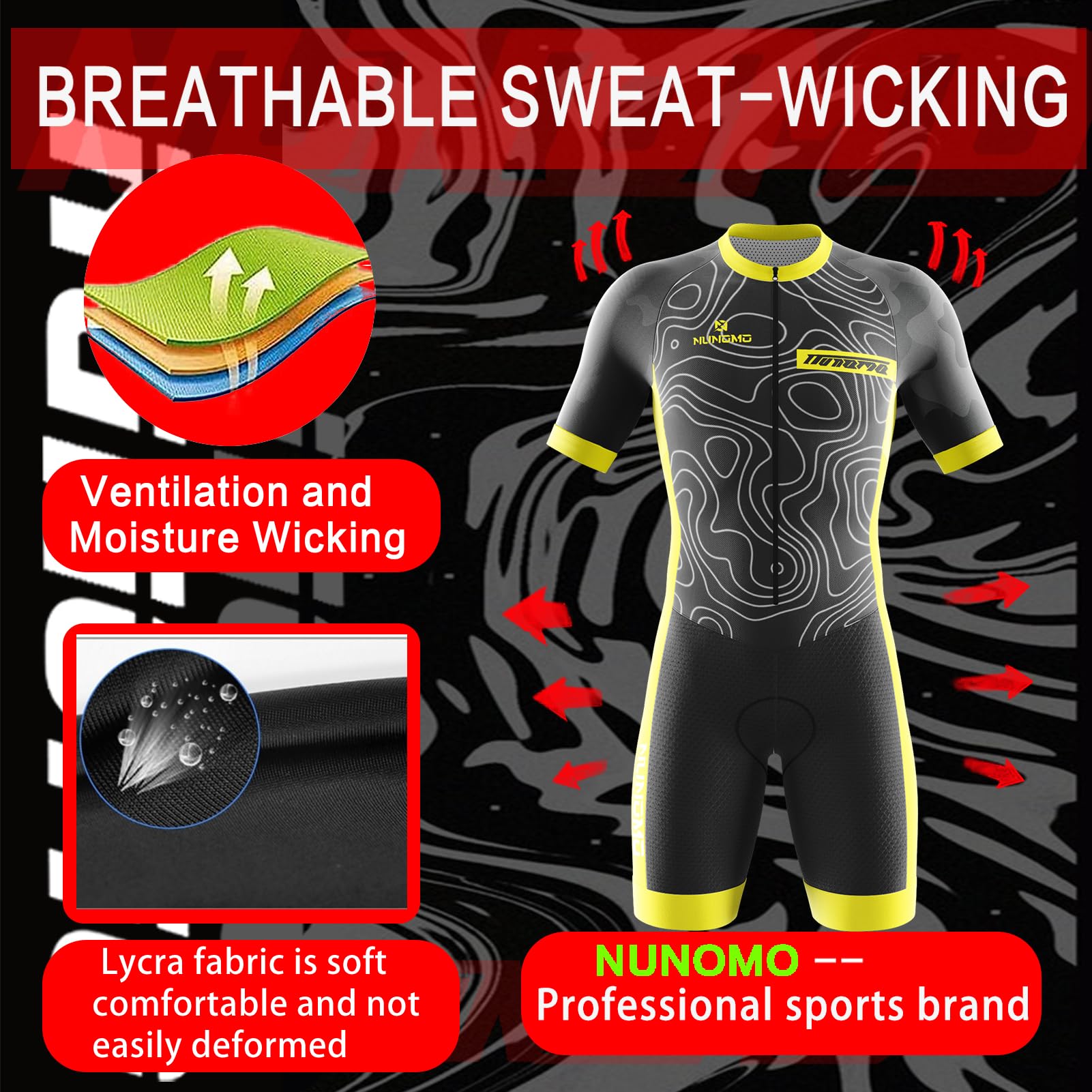 Tuta da Triathlon a Maniche Corte da Uomo, MTB Body Trisuit Cycling Skinsuit with Gel Pad per Nuoto/Corsa/Ciclismo,Men's Elite Sleeveless Trisuit da 3 Tasche