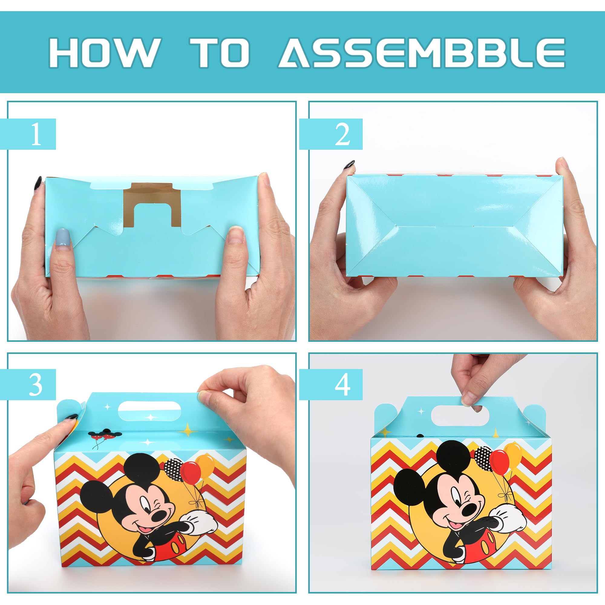 Latwerd 24 Pack Mouse Party Favor Boxes - 12 Cute Designs Paper Gift Boxes with Handles, Reusable Kraft Candy Tote Box for Birthday Parties,Graduations & Holiday Events