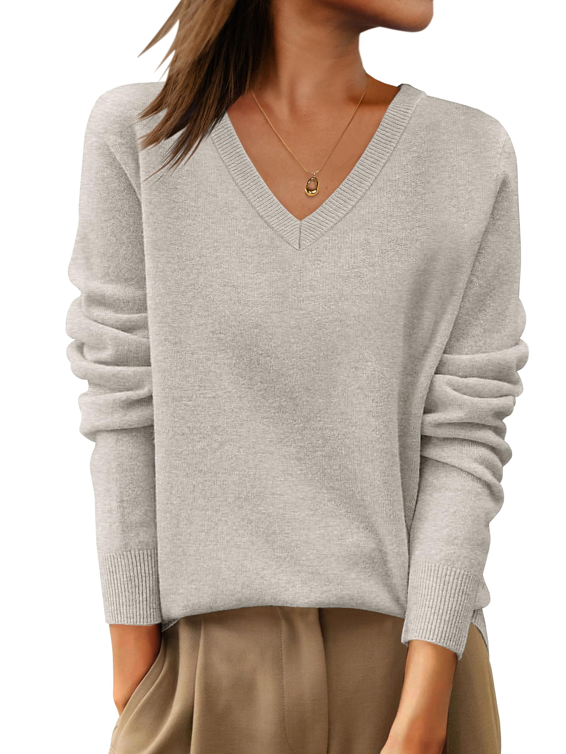 Womens 100% Wool Sweaters V Neck Long Sleeve Work Business Casual Basic Pullover Sweater Tops 2025 Fall Outfits