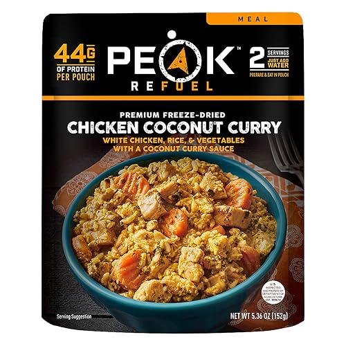 Peak Refuel Curry de Pollo con Coco Deshidratado | Comida para Mochileros y Camping | Sabor y Calidad Increíbles | Alta en Proteínas | Carne Real |