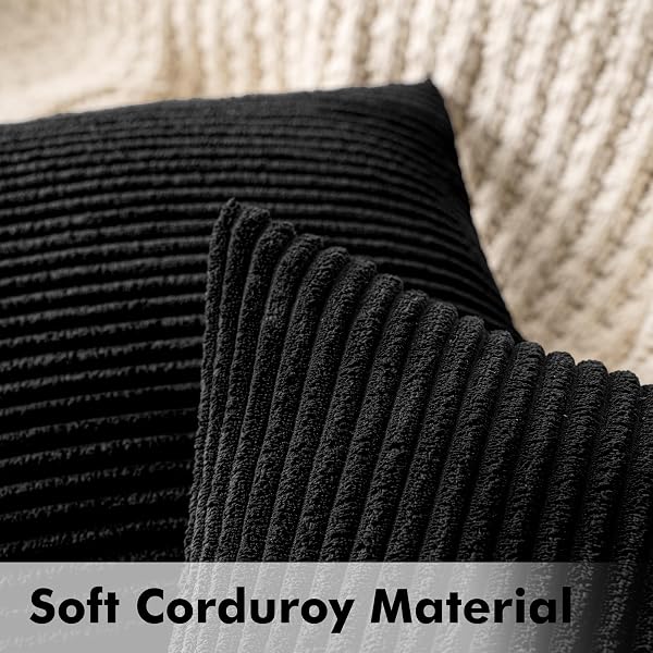 MIULEE Confezione da 2 Fodere in Velluto a Coste Decorative Federe Morbido Copricuscini Cuscino Moderne Comodo Robusto per Camera da Divano Letto 40 X 40 cm Nero - 2
