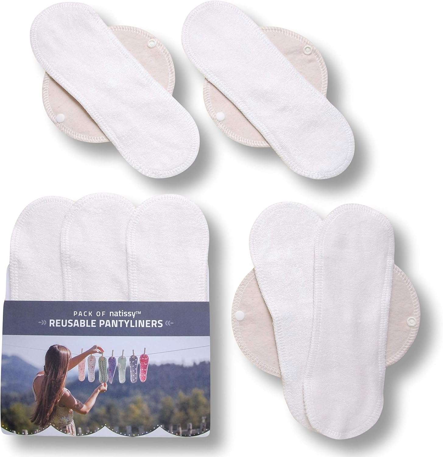 Reusable Panty Liners Thin, 7Pack (M) Bamboo Washable Panty Liners for