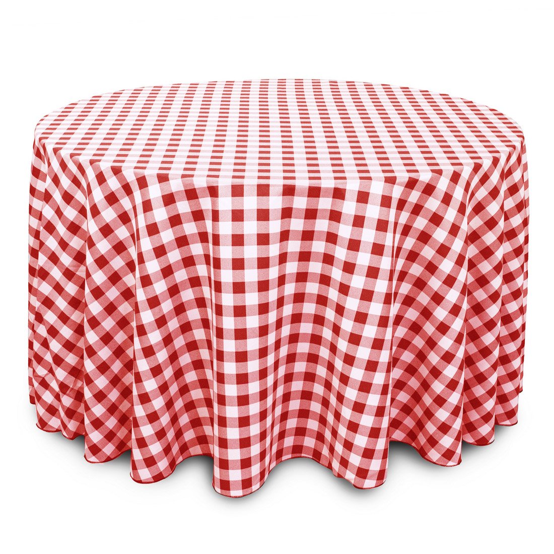 LTC LINENS 120 Inch Red and White Checkered Tablecloth Round - Red Gingham Table Cloth for 60" Round Floor Length - Stain Resistant, Washable Fabric