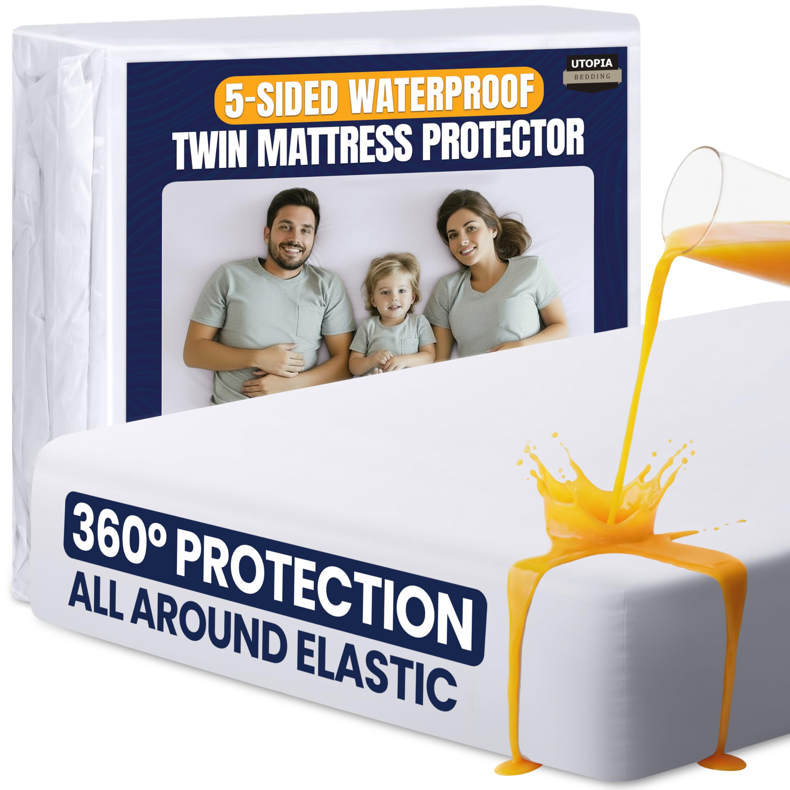 Protège-matelas imperméable 5 côtés de qualité supérieure blanc Utopia Bedding
