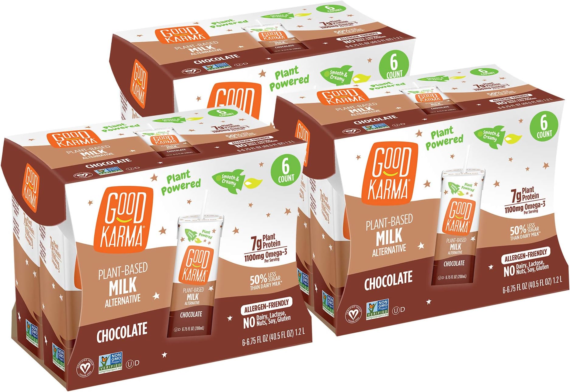 Good Karma Chocolate Flaxmilk, 6.75 Ounce (Pack of 18), Plant-Based Non-Dairy Milk Alternative with 7g Plant Protein, Lactose Free, Vegan, Shelf Stable