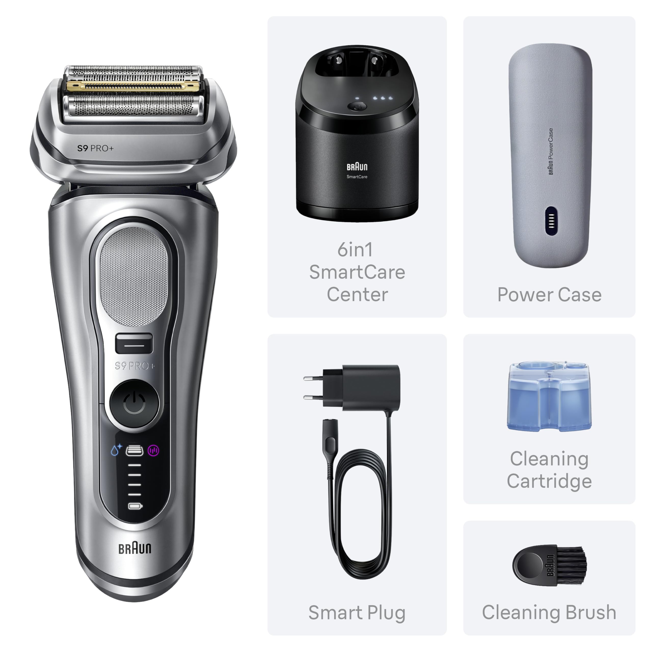 Braun Electric Razor for Men Series 9 PRO+ Electric Foil Shaver with Precision Trimmer, 6in1 SmartCare Center, Travel Powercase, 9677cc