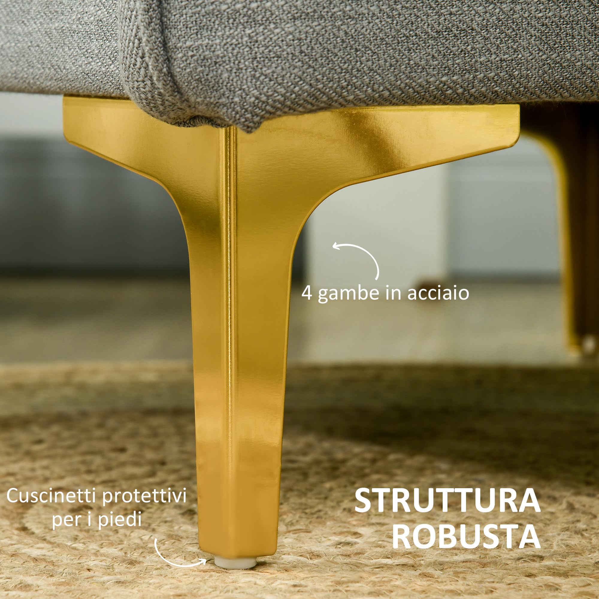 HOMCOM Poltroncina Moderna con Tessuto Effetto Lino, Gambe in Acciaio e Tasche Laterali, 72x72x90cm, Grigio