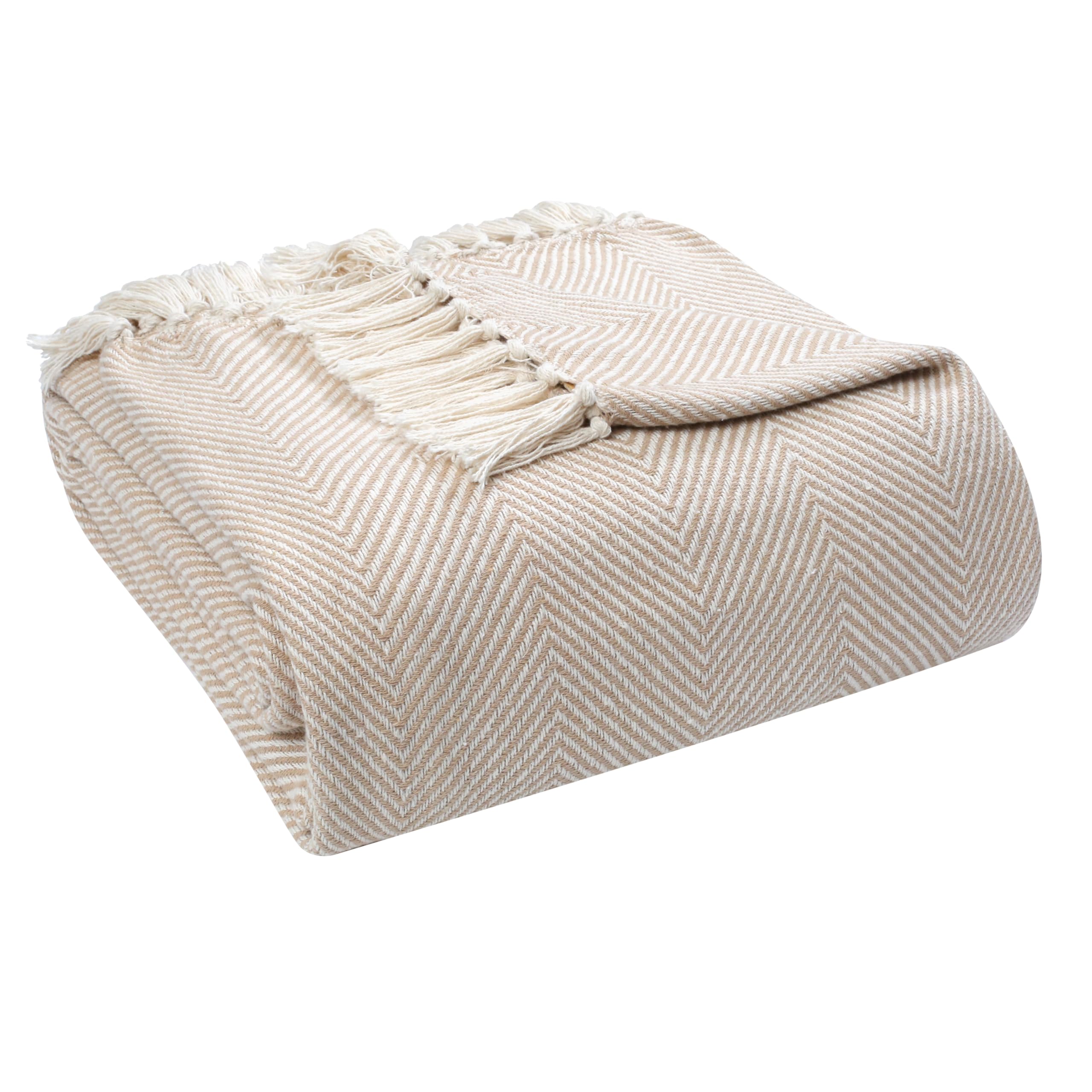 EHC Handwoven Large Cotton Throws for Sofas Bed Sofa Settee Couch Reversible Bed Cover Over Blanket, Large,150 x 200cm, Beige