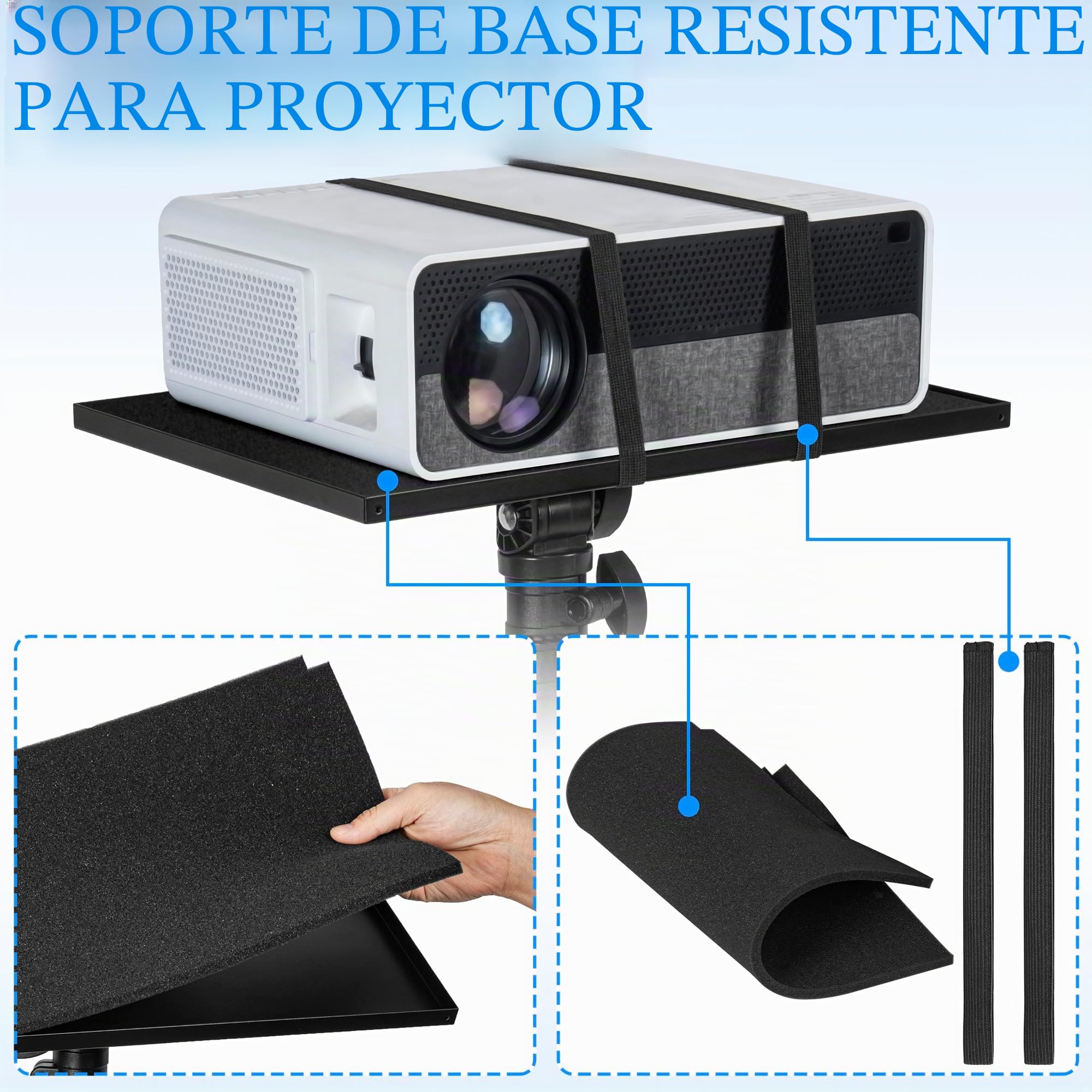 AKOZLIN Soporte de trípode para proyector con 2 estantes y 4 patas, portátil, ajustable, altura 65-130 cm, rotación de 180 grados para proyector, equipo de DJ, iPad