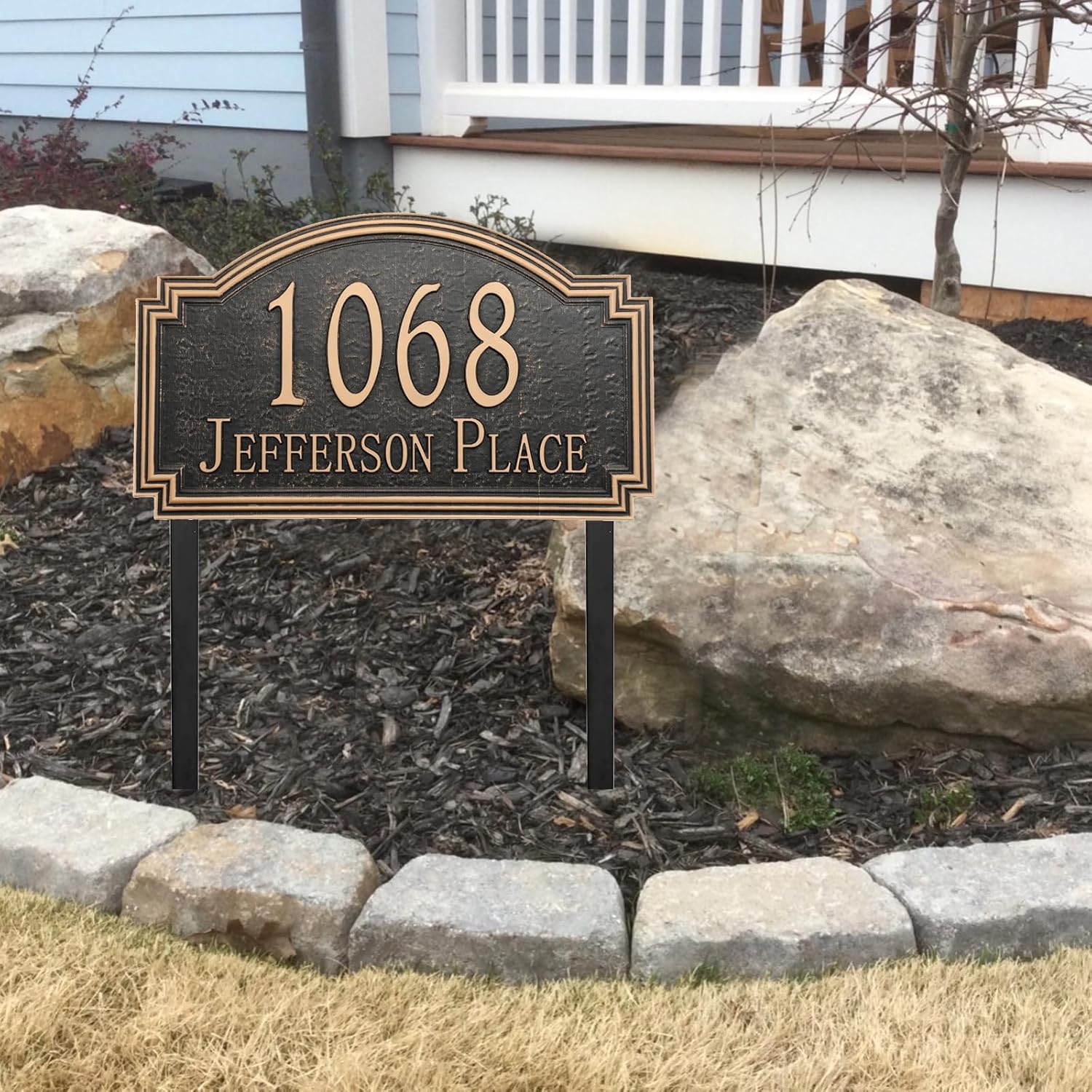 Address Sign Lawn Mounted - Custom House Number Sign with 2 Solid Metal Stakes,Address Numbers for Outside Yard,Garden,Grass,Ground,Drive Way,Lawn,12''x 7''