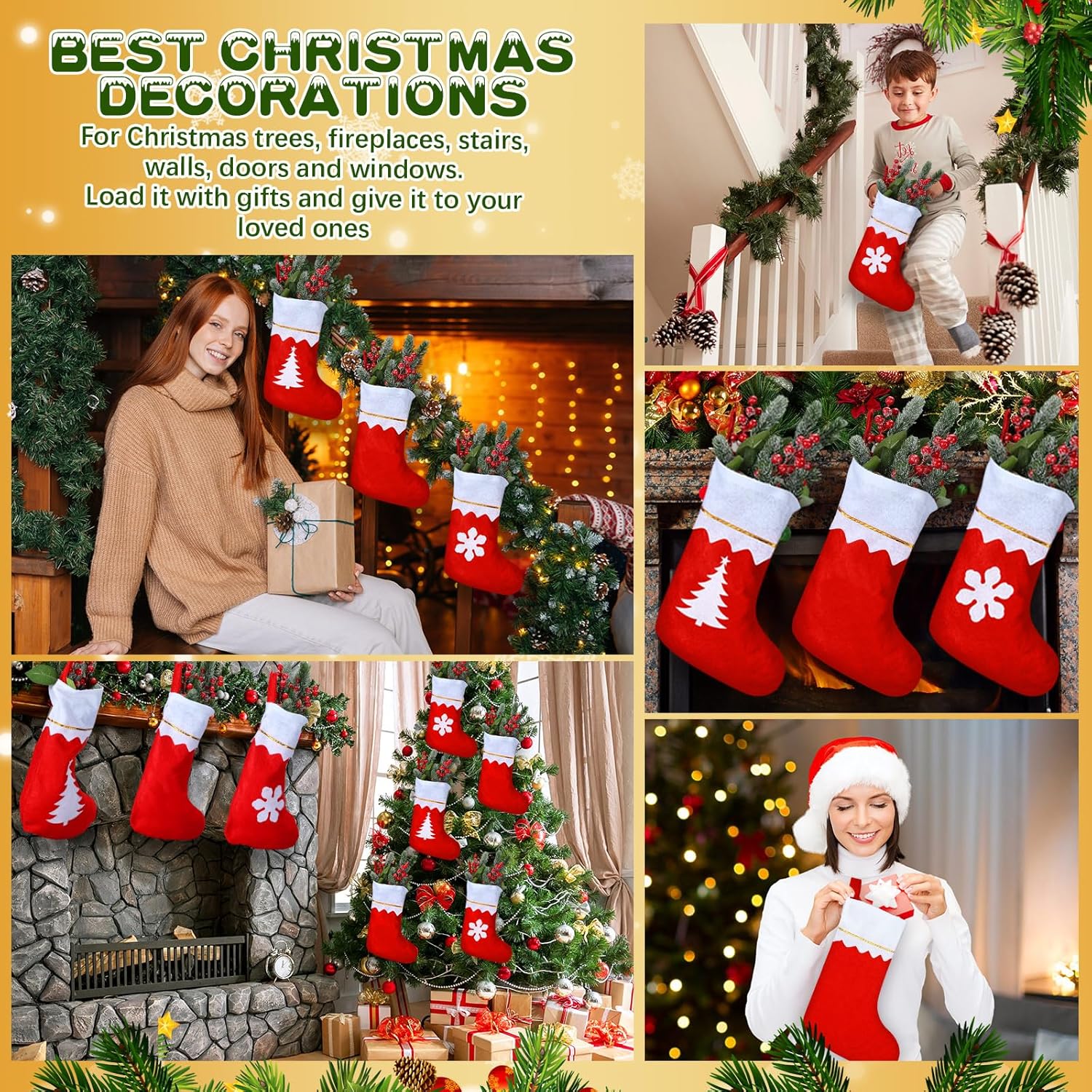 Liitrsh 60 Pack Christmas Stocking 15 Inch Xmas Fireplace Santa Socks Christmas Tree Hanging Stockings Decoration for Holiday Family Party Accessory(Red)