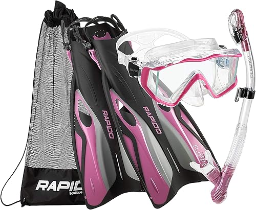 Vista 36 de Phantom Aquatics Rapido Boutique Collection Clareza Three Window Tempered Glass Lens Mask Fin Snorkel Set with Snorkeling Gear Carry Bag