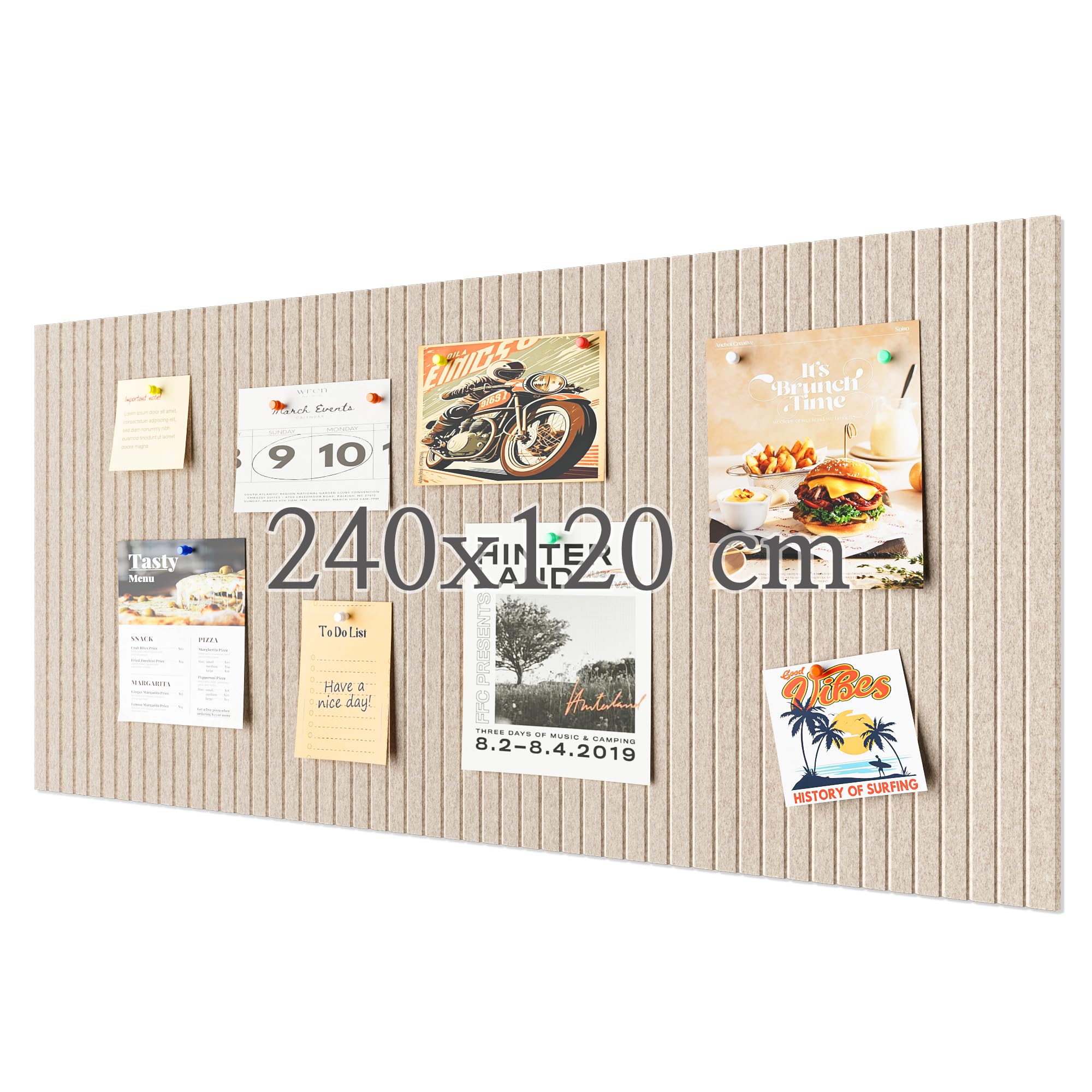 Rokeblau 240 x 120 cm Large Bulletin Board, Decorative Felt Pin Board, 0.9cm Thick Foldable Photo Display Board with Self-Adhesive Tape, Vision Board for School Home Kitchen Office Walls - Camel — image 1