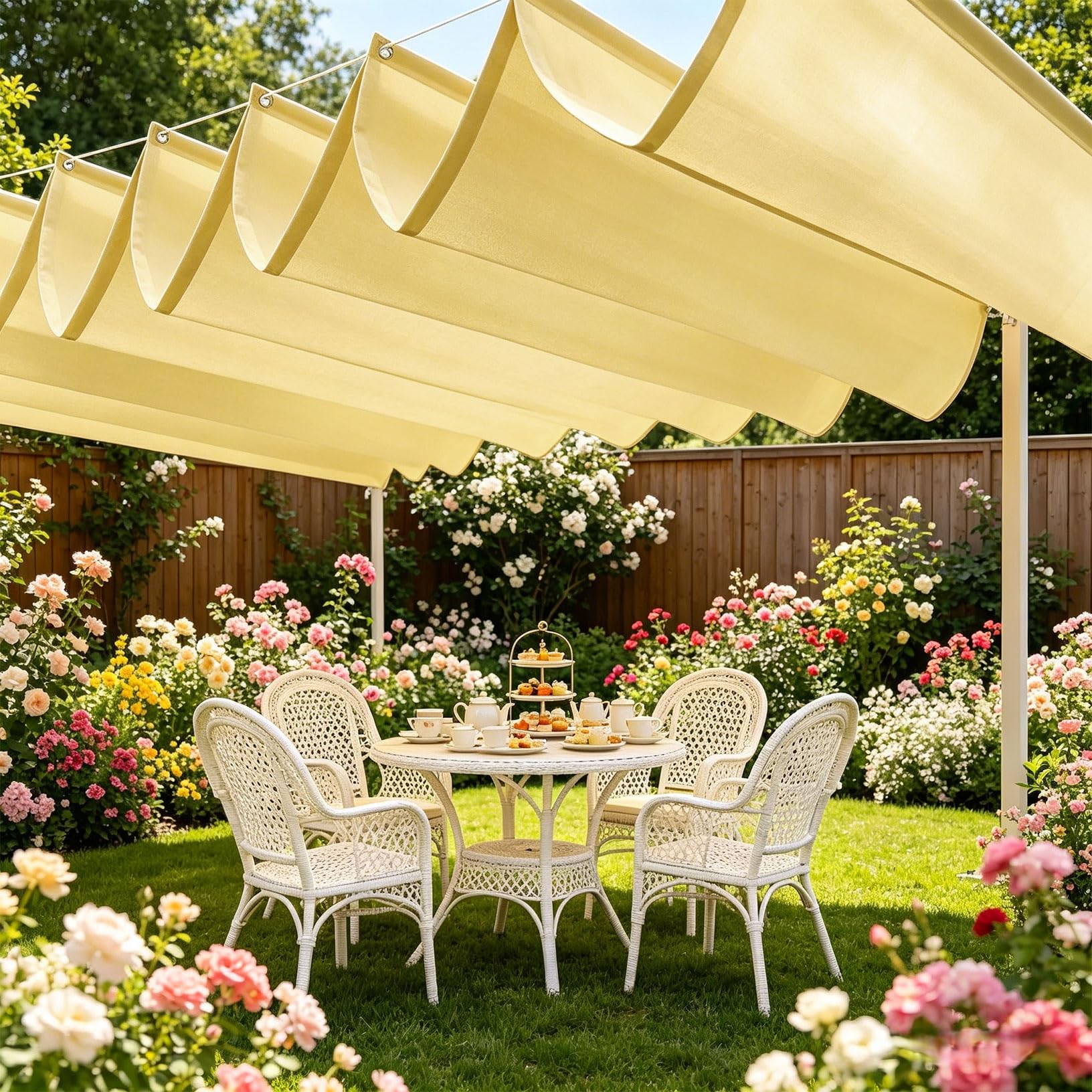 Voile d'ombrage coulissant rétractable pour protéger les grandes terrasses de la chaleur
