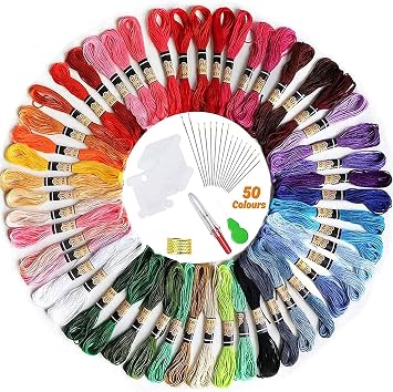 Embroidery Thread, elloLife Random Colors Cotton Embroidery Floss Friendship Bracelets Making Kits with 12 Pieces Bobbins Organizer for Beginners Adults for Knitting Cross Stitch Project 50 Skeins
