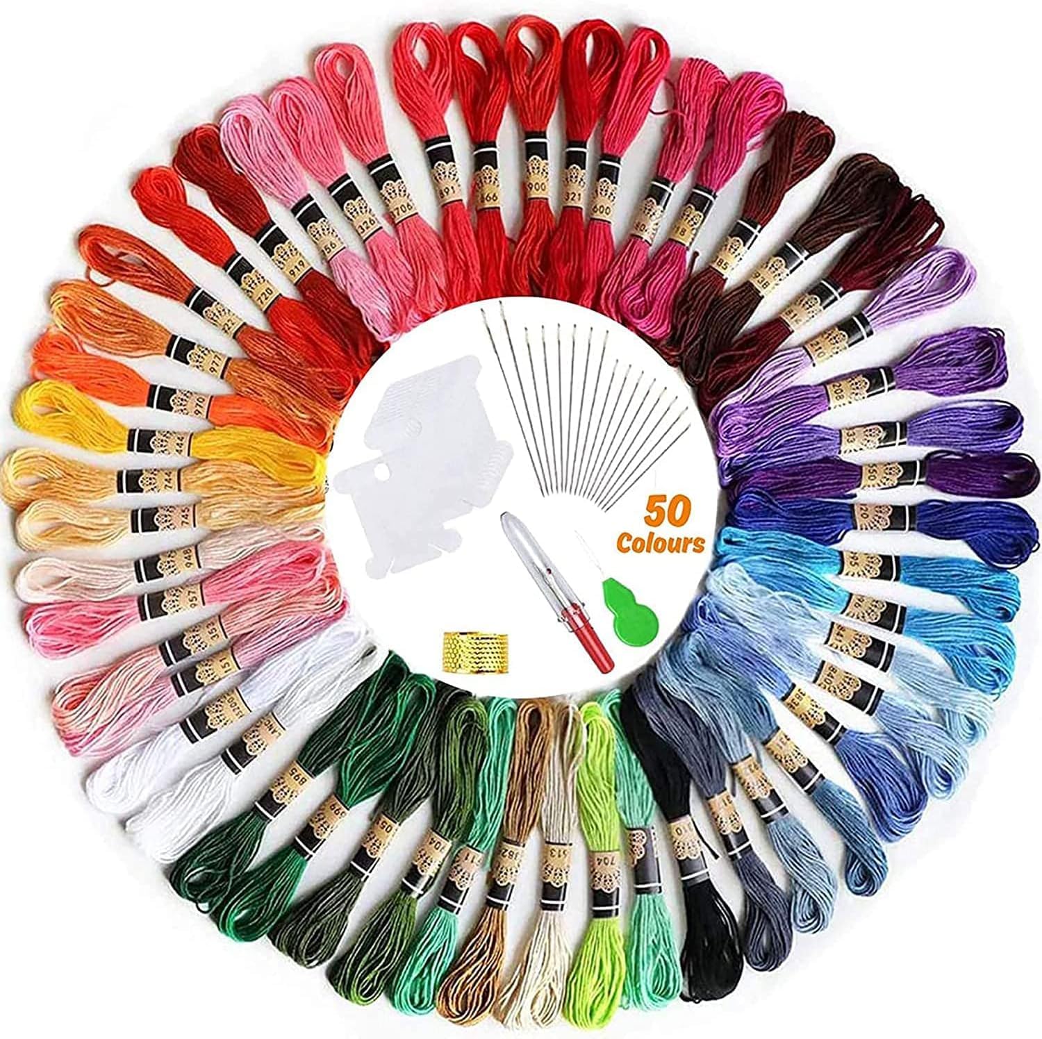 Embroidery Thread, elloLife Random Colors Cotton Embroidery Floss Friendship Bracelets Making Kits with 12 Pieces Bobbins Organizer for Beginners Adults for Knitting Cross Stitch Project (50 Skeins)
