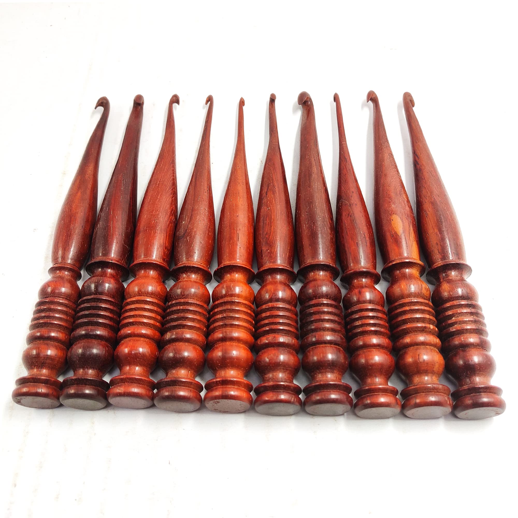 A.F. Luxury Handicraft - Set di 10 uncinetti, in legno rosso, per lavori a maglia, design unico, comodo uncinetto, fatto a mano, per lavori a maglia