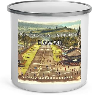 Old Kona Airport Hawaii Enamel Camp Mug – 12oz Souvenir Mug for Campers, Hikers, and Adventure Lovers