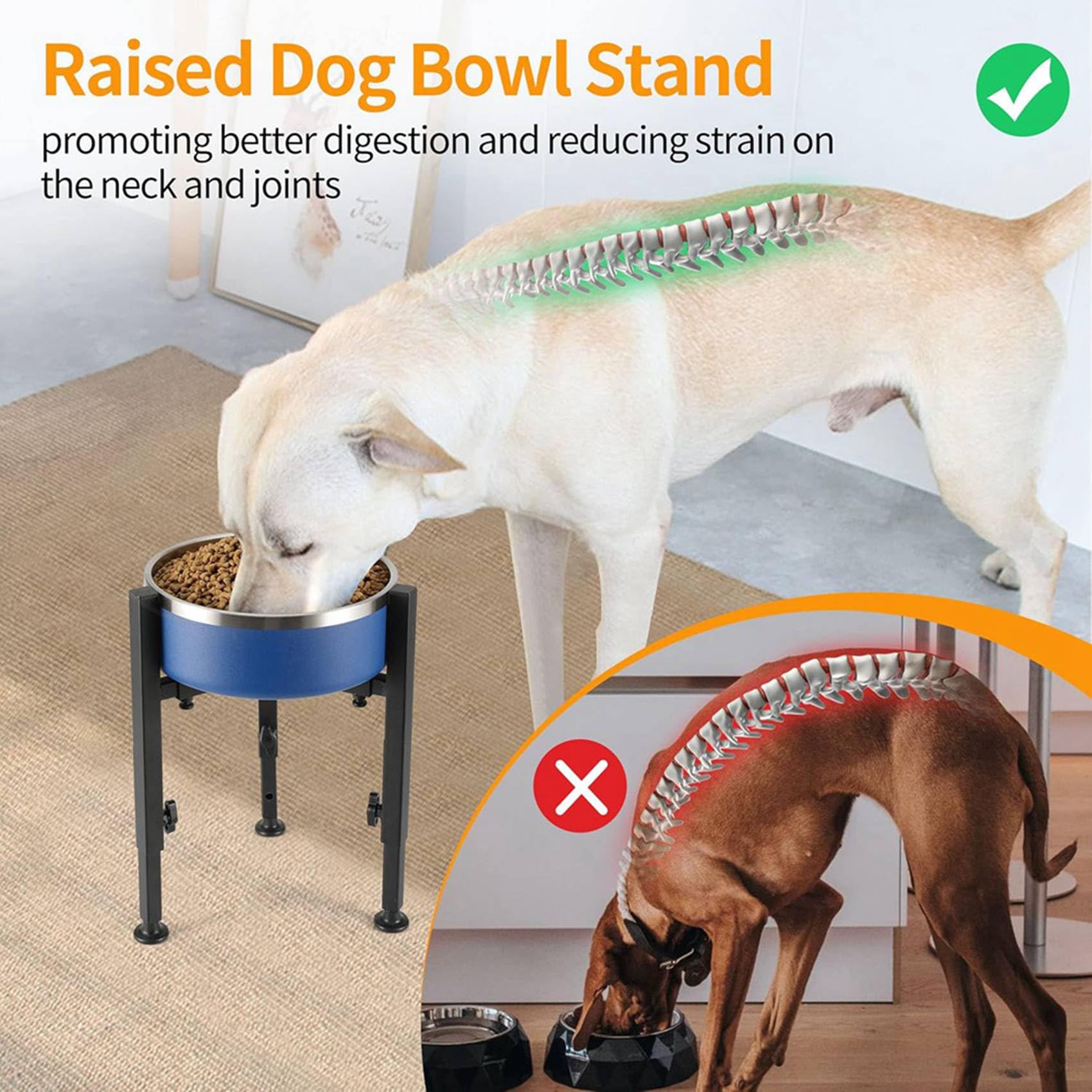 2X Support Gamelle pour Chien, Support Nourriture pour Chien Haut et Réglable, Support Gamelle Surélevé pour Chien, Distributeur d'eau Surélevé pour Chien Taille Moyenne et Grande