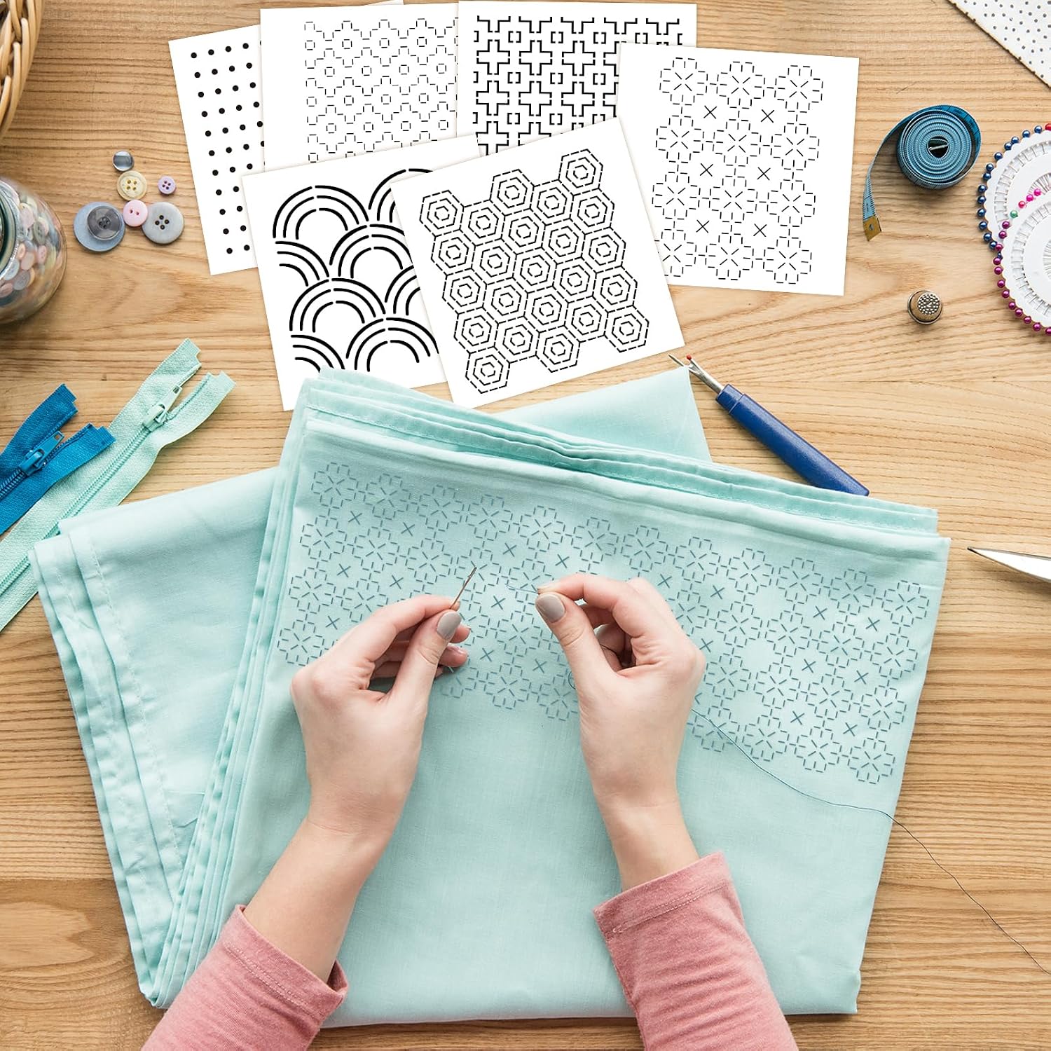 33 Pcs Plastic Sashiko Stencil 4.7 X 4.7 Inch Geometric Sashiko Pattern Template for Drawing Line Quilting Stencil Sewing Hand Quilting and Embroidery and Design Creativity DIY