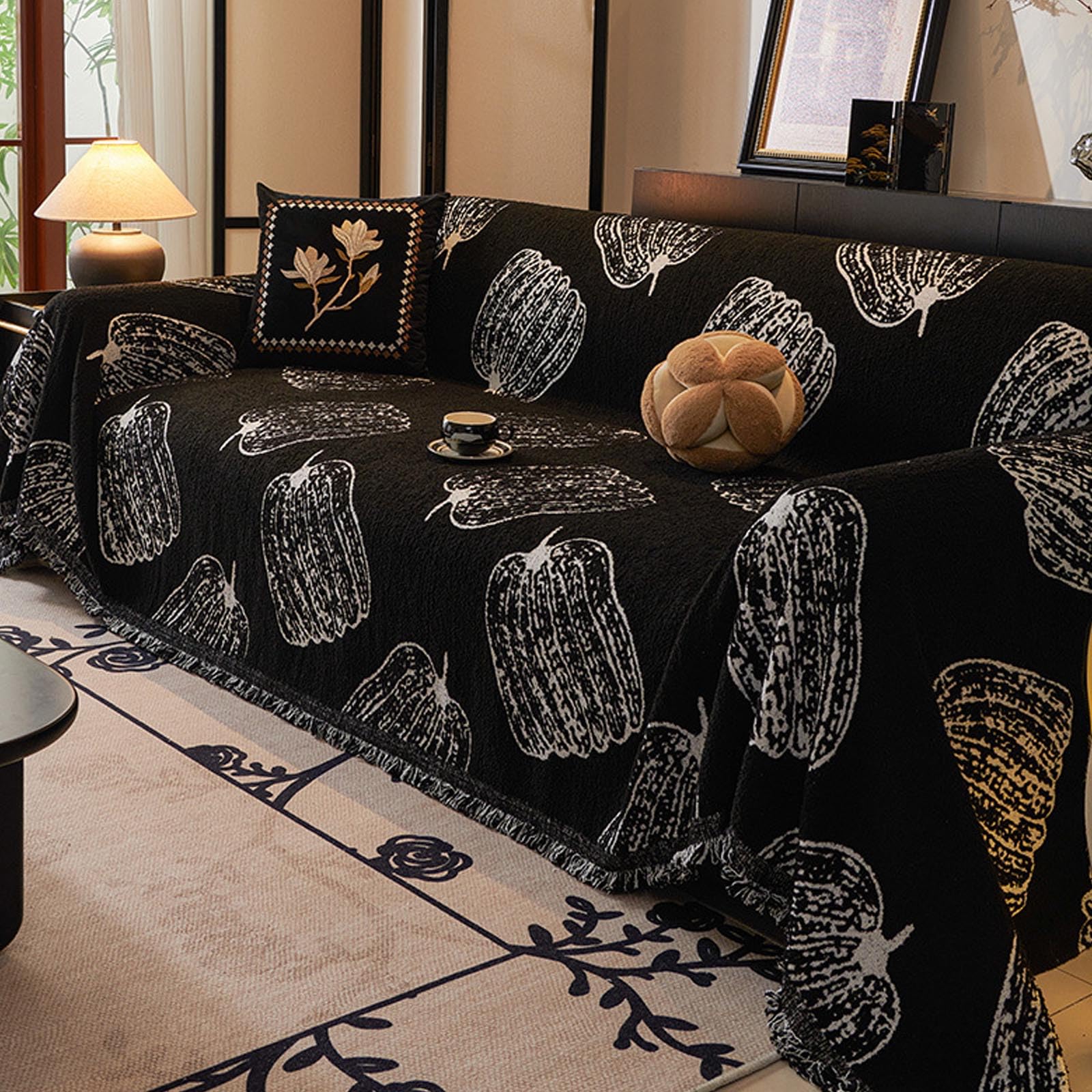 Housse de canapé de Noël réversible velours noir pour canapé en L 4 places