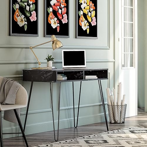 Miniatura 8 de Novogratz - Escritorio de mármol blanco con cajones para computadora Mármol negro, multicolor/fantasía (Terrazzo), blanco (White Marble)