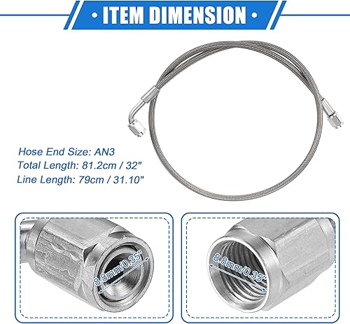 Vista 90 de AN3 - Línea de alimentación de aceite turbo de acero trenzado de 90 grados a extremo de manguera recto, turbocompresor remoto de 24 pulgadas, línea
