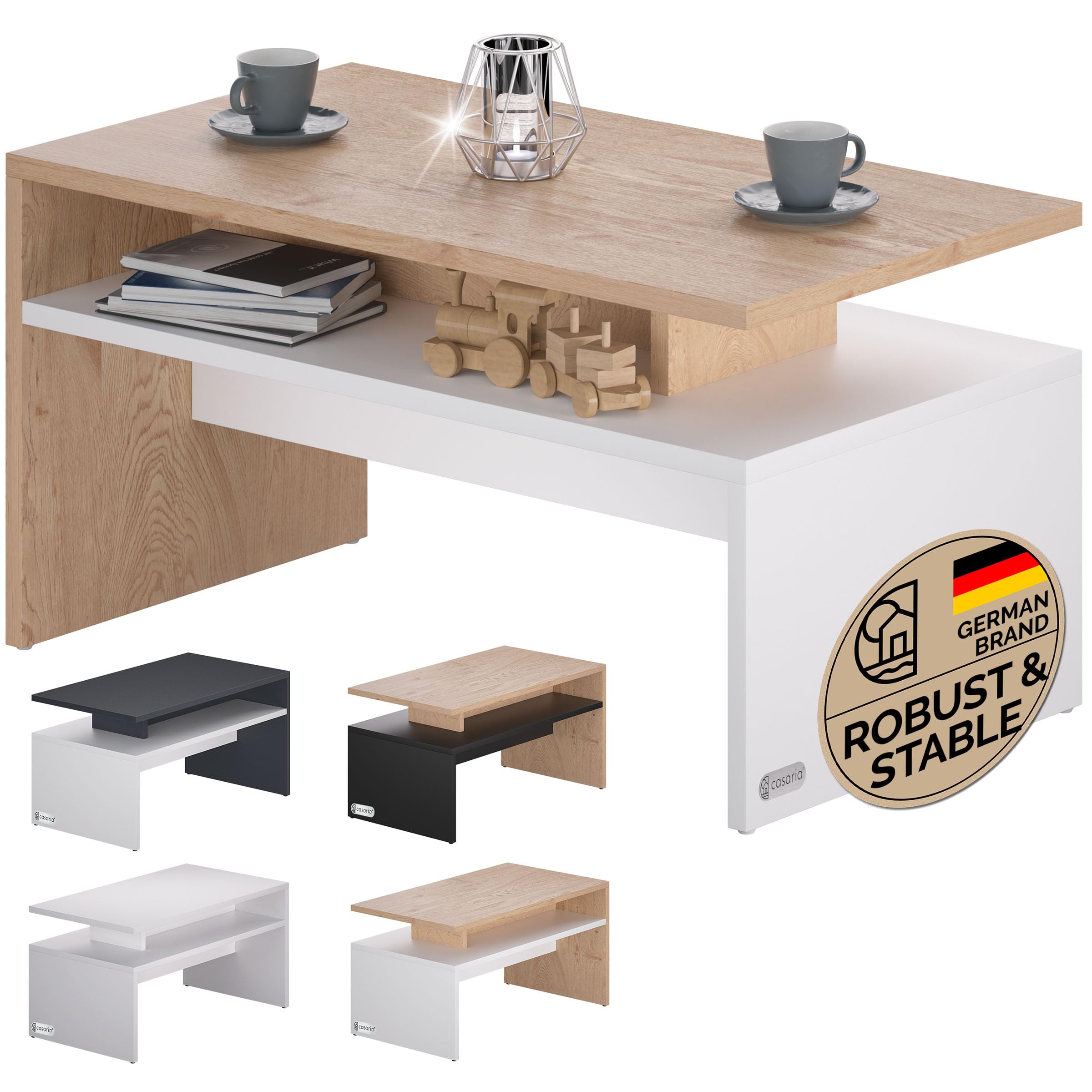 Casaria® Tavolino Salotto da Divano 95x55x50cm Mobiletto Basso in Legno Carico Max 50kg Tavolo Moderno Soggiorno da Caffé da Pranzo Coffe Table Letto
