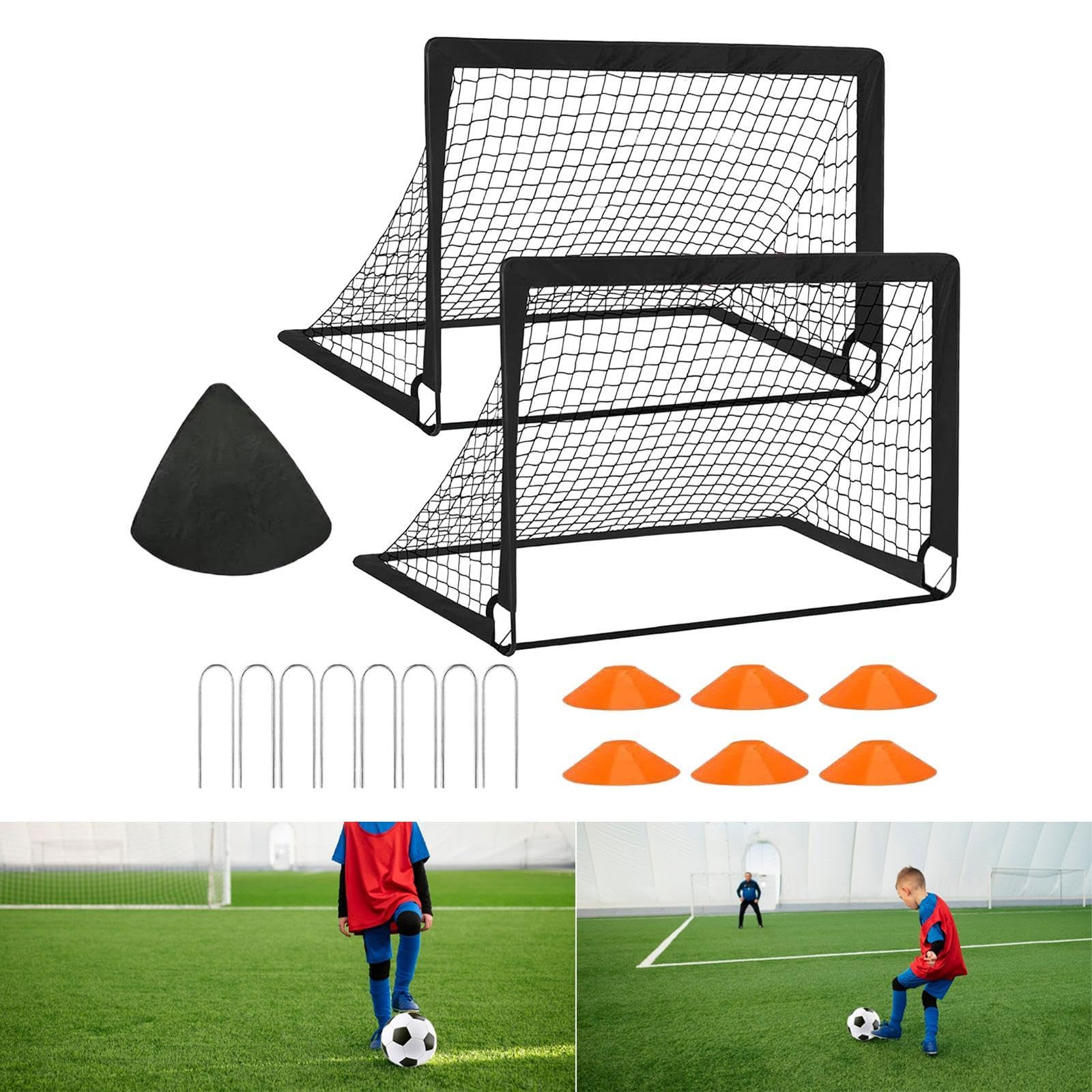 2 Piezas Portería de Fútbol Infantil Set Práctico Balón Bombilla Conos Montaje Fácil Y Bolsa Transportable Fibra de Vidrio Adecuado para